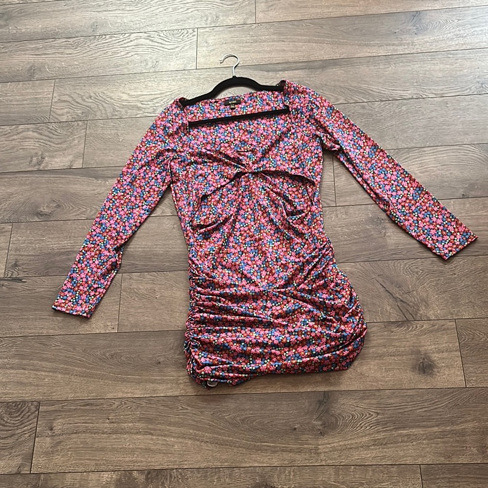 AFRM Pink and Black Ruched Bodycon Dress